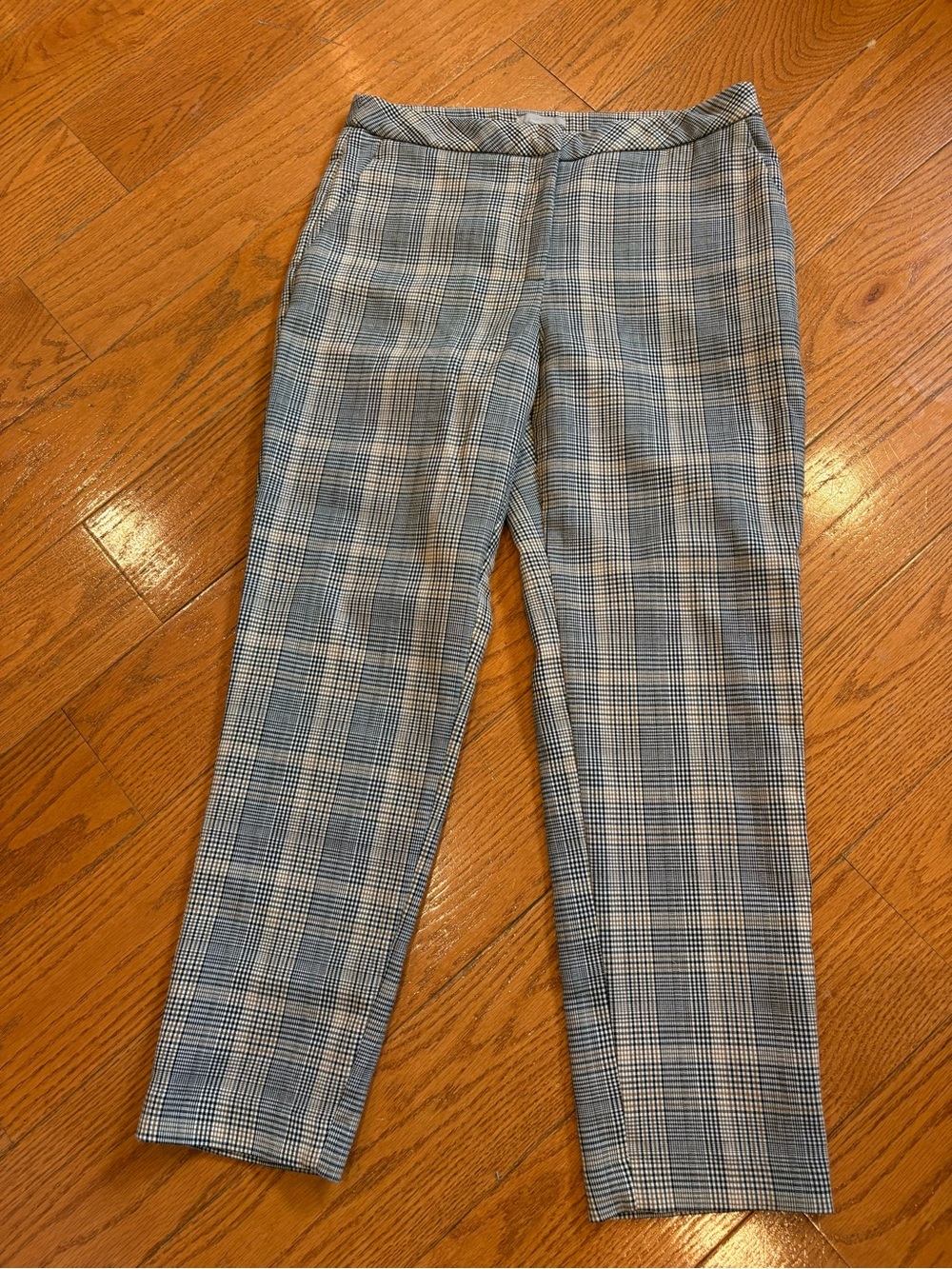 H&M Plaid Ankle Pants Size 8 Black Tan Trousers Preppy Academia Workwear
